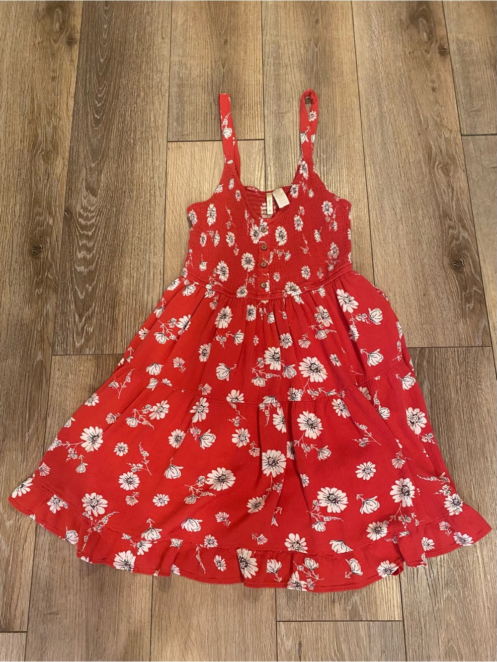 Japna Dress Size Med Red/White Floral Smocked Boho Festival Adjustable Straps